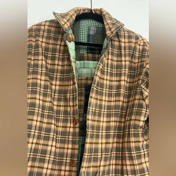 Patch magic unisex reversible button up Tan Plaid Jacket - Picture 10 of 14